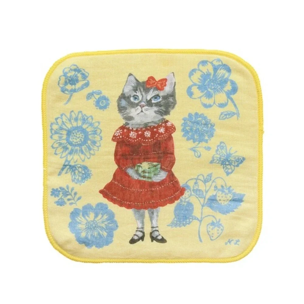 Nathalie Lete! Multi wash cloth mini towel anthropomorphic dressed cats! Yellow!